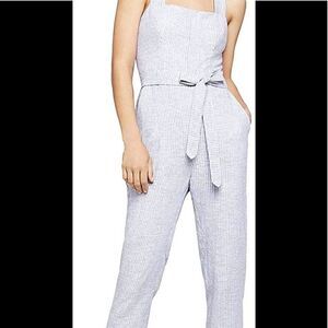 Jumpsuit, blue/white pinstripe linen-cotton size 0